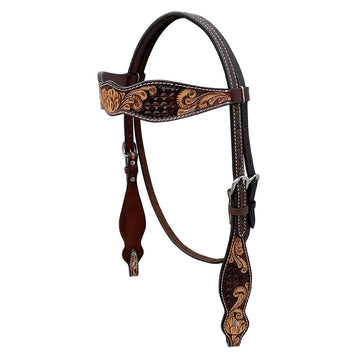 BAR H EQUINE Western Handtooled Leather Horse Headstall & Breast Collar Set
